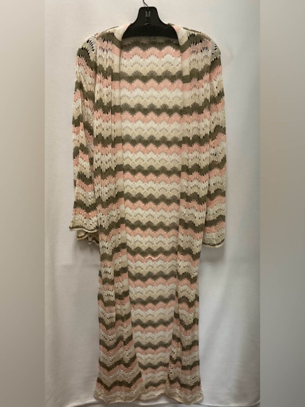 VENUS Striped Crochet Cardigan in Cream, Pink & Olive